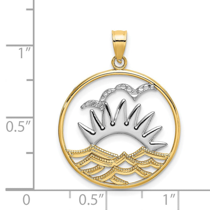 Million Charms 14K Yellow Gold Themed With Rhodium-Plated Sunset & Water In Round Frame Charm