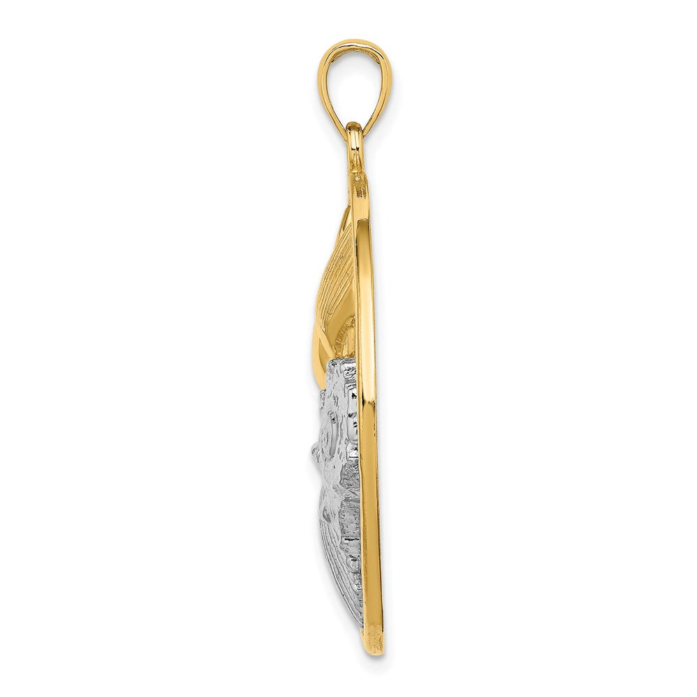 Million Charms 14K Yellow Gold Themed With Rhodium-Plated Shell Cluster In Round Frame Charm
