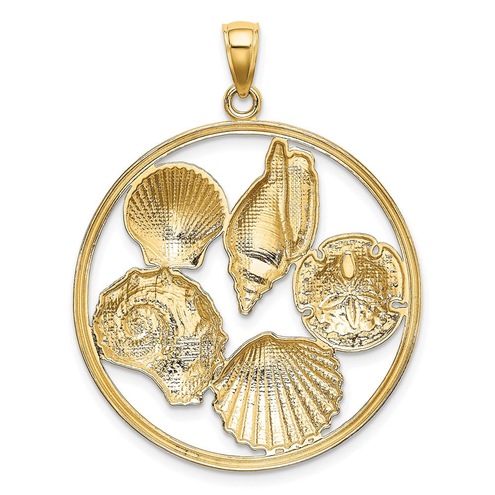 Million Charms 14K Yellow Gold Themed With Rhodium-Plated Shell Cluster In Round Frame Charm