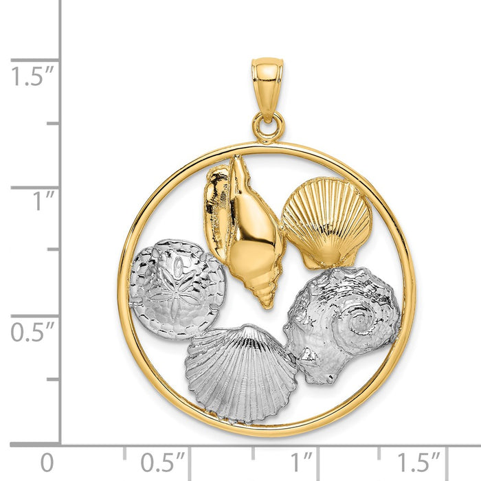 Million Charms 14K Yellow Gold Themed With Rhodium-Plated Shell Cluster In Round Frame Charm