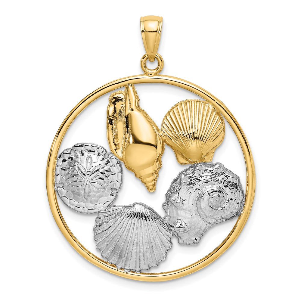 Million Charms 14K Yellow Gold Themed With Rhodium-Plated Shell Cluster In Round Frame Charm