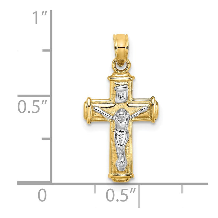 Million Charms 14K With Rhodium-Plated & Polished Block Relgious Crucifix Inri Charm