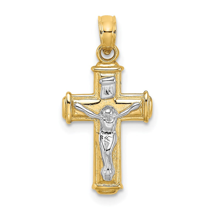 Million Charms 14K With Rhodium-Plated & Polished Block Relgious Crucifix Inri Charm