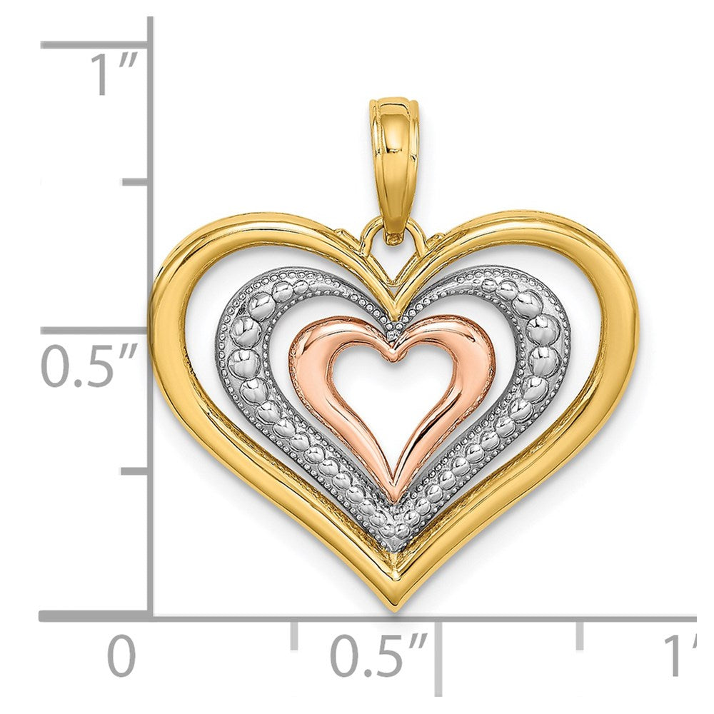 Million Charms 14K Tri-Color Beaded & Polished Triple Hearts Charm