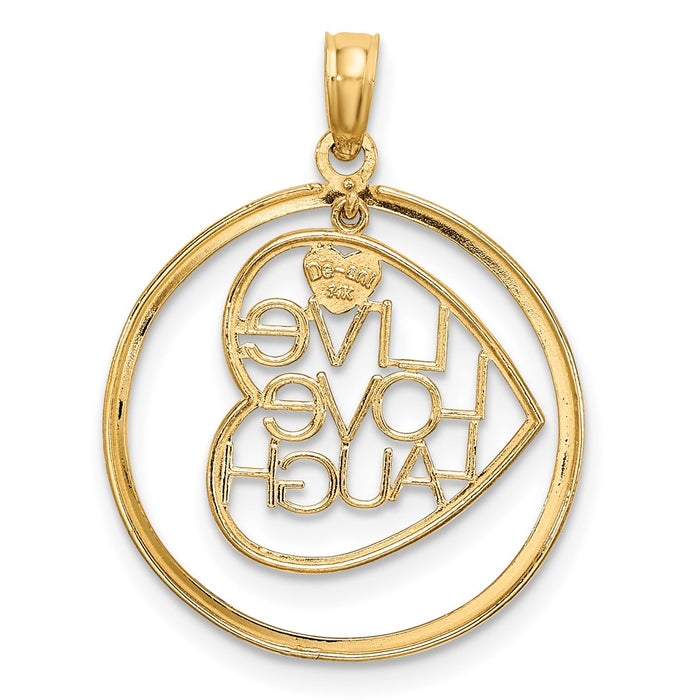 Million Charms 14K Yellow Gold Themed With Rhodium-Plated Live Love Laugh In Heart Dangling In Round Frame Charm