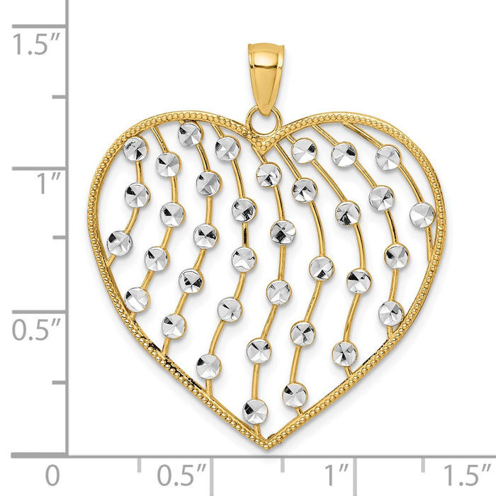 Million Charms 14K Yellow Gold Themed With Rhodium-Plated & Diamond-Cut Beaded Heart Charm