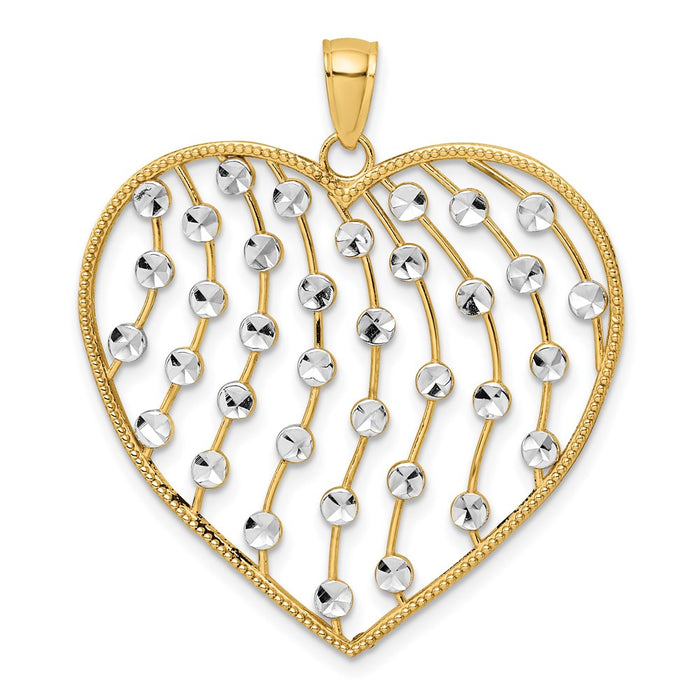 Million Charms 14K Yellow Gold Themed With Rhodium-Plated & Diamond-Cut Beaded Heart Charm