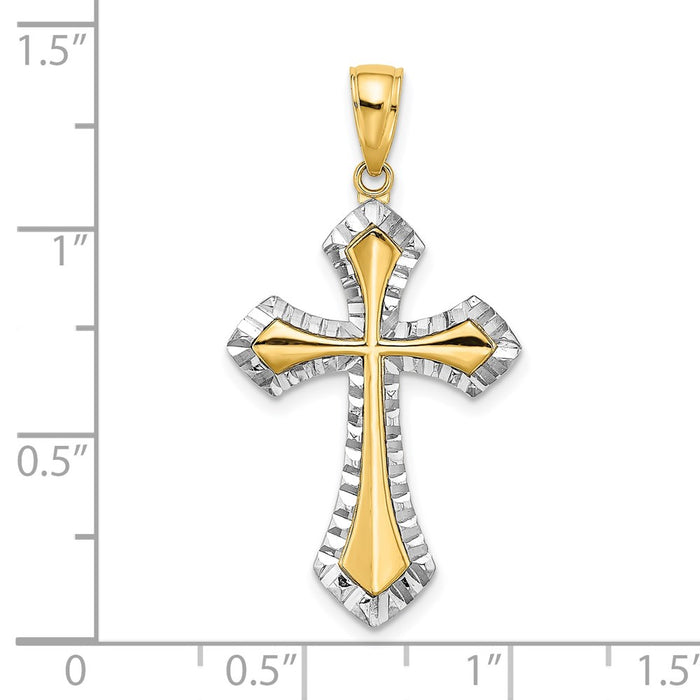 Million Charms 14K Yellow Gold Themed With Rhodium-Plated & Diamond-Cut Reversible Relgious Cross Charm