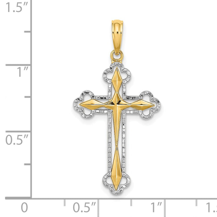 Million Charms 14K Yellow Gold Themed With Rhodium-Plated & Diamond-Cut Reversible Relgious Cross Charm