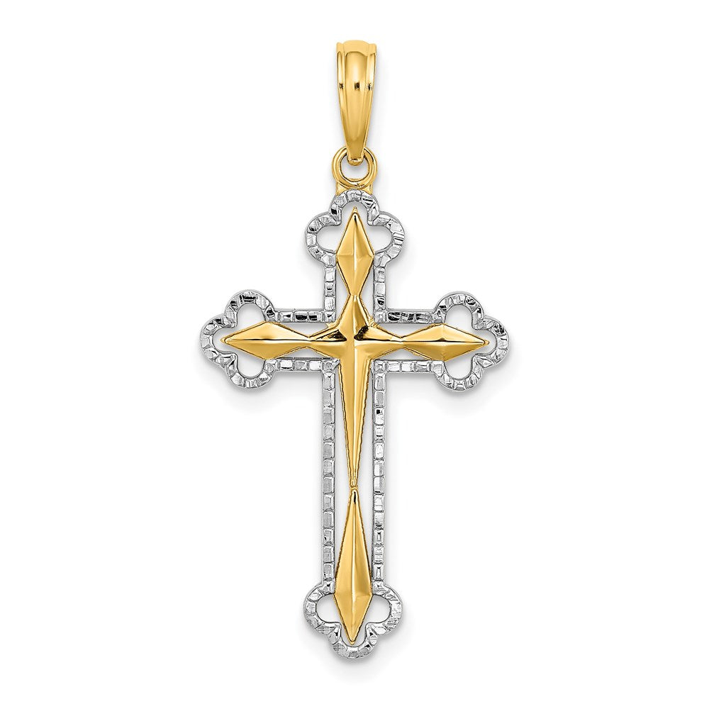 Million Charms 14K Yellow Gold Themed With Rhodium-Plated & Diamond-Cut Reversible Relgious Cross Charm