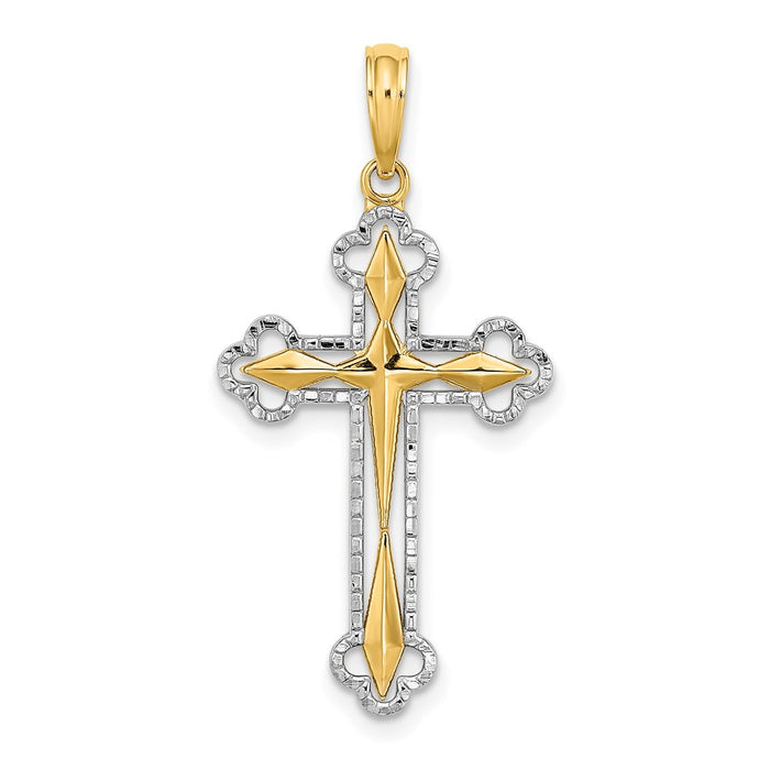 Million Charms 14K Yellow Gold Themed With Rhodium-Plated & Diamond-Cut Reversible Relgious Cross Charm