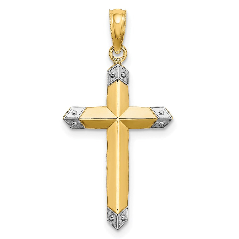 Million Charms 14K Yellow Gold Themed With Rhodium-Plated Diamond-Cut Reversible Relgious Cross Charm