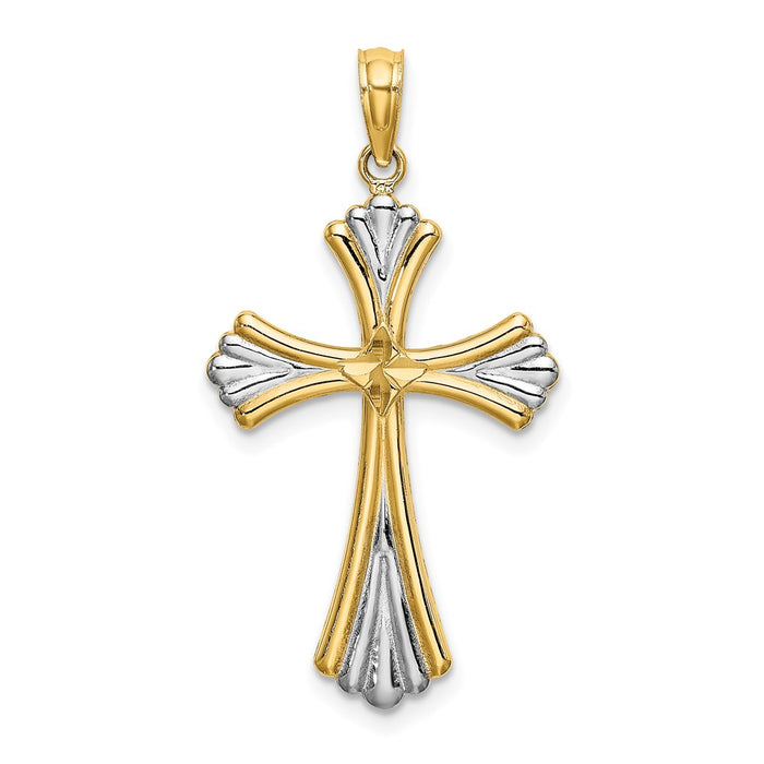 Million Charms 14K Yellow Gold Themed With Rhodium-Plated & Diamond-Cut Reversible Relgious Cross Charm