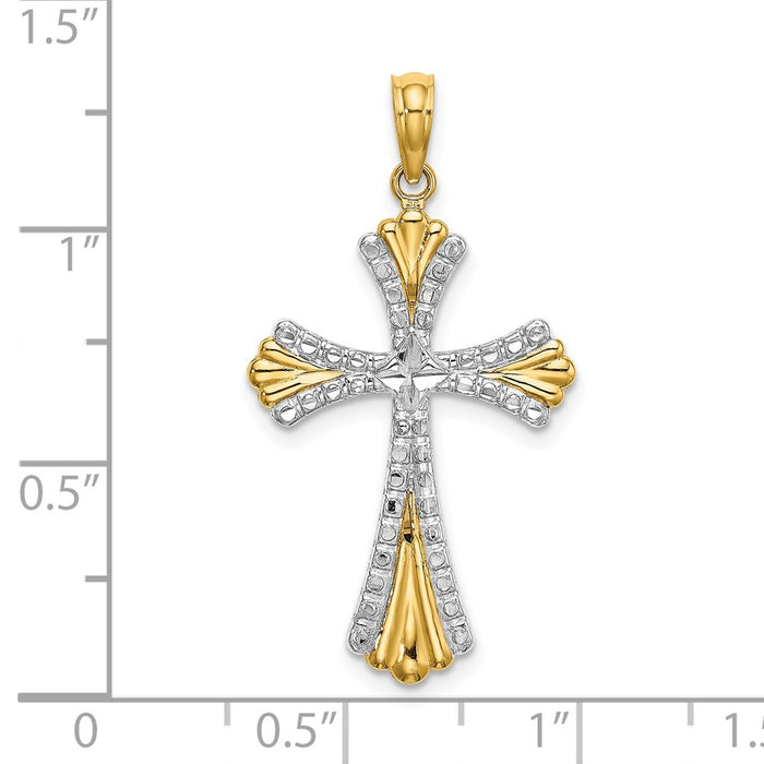 Million Charms 14K Yellow Gold Themed With Rhodium-Plated & Diamond-Cut Reversible Relgious Cross Charm