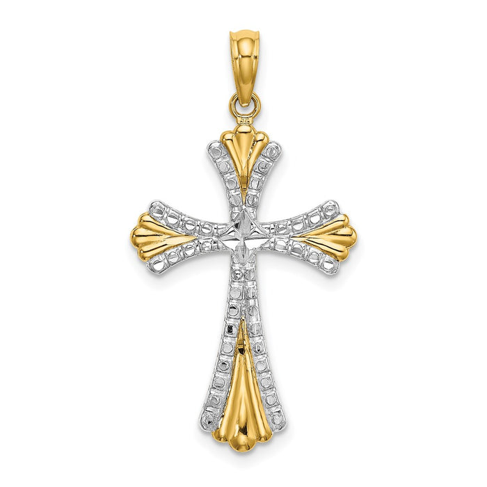 Million Charms 14K Yellow Gold Themed With Rhodium-Plated & Diamond-Cut Reversible Relgious Cross Charm