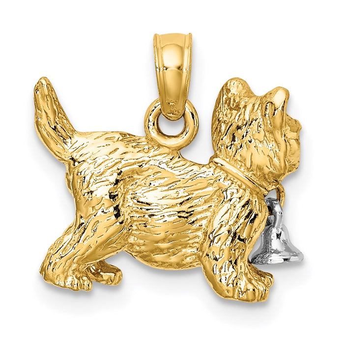 Million Charms 14K With Rhodium-Plated 3-D Cat With Dangling Bell Charm