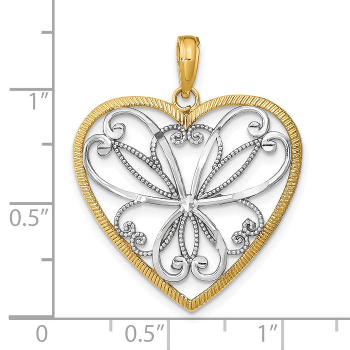 Million Charms 14K Yellow Gold Themed With Rhodium-Plated & Filigree Heart Charm