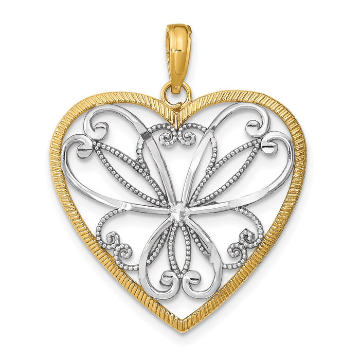 Million Charms 14K Yellow Gold Themed With Rhodium-Plated & Filigree Heart Charm