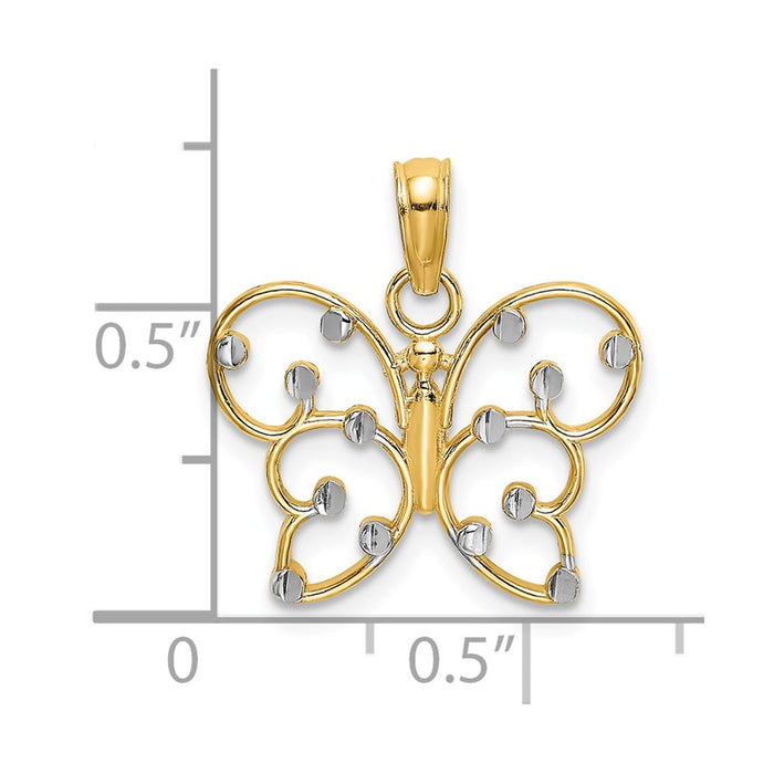 Million Charms 14K Yellow Gold Themed With Rhodium-Plated Butterfly Charm