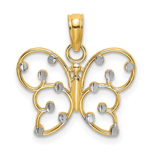 Million Charms 14K Yellow Gold Themed With Rhodium-Plated Butterfly Charm