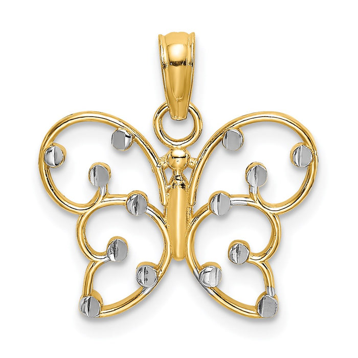 Million Charms 14K Yellow Gold Themed With Rhodium-Plated Butterfly Charm