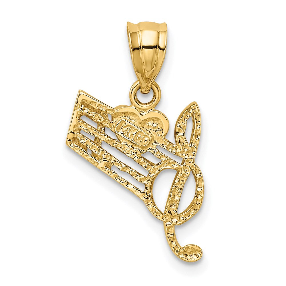 Million Charms 14K Yellow Gold Themed Music Scale With Red Enameled Heart Pendant
