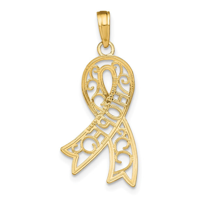 Million Charms 14K Yellow Gold Themed With Rhodium-Plated Filigree Ribbon Hope Charm