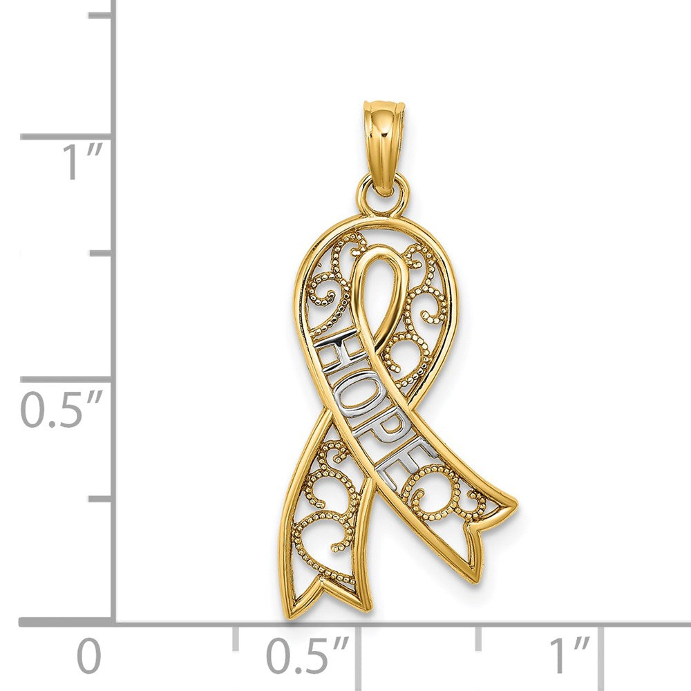Million Charms 14K Yellow Gold Themed With Rhodium-Plated Filigree Ribbon Hope Charm