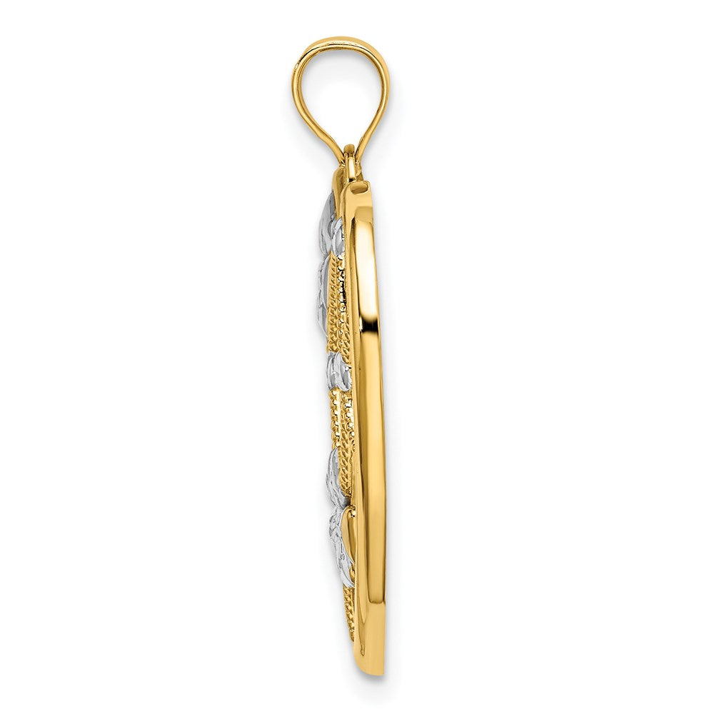 Million Charms 14K Yellow Gold Themed With Rhodium-Plated Flowers In Heart Frame Charm