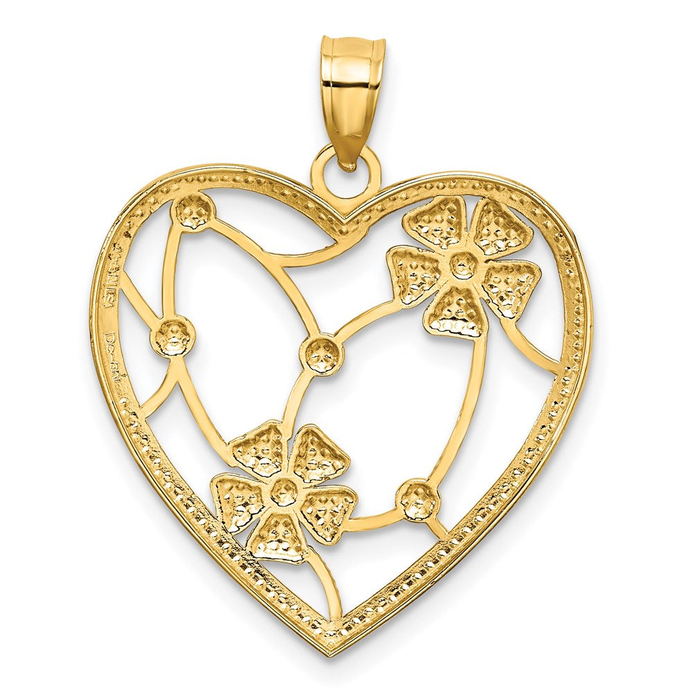Million Charms 14K Yellow Gold Themed With Rhodium-Plated Flowers In Heart Frame Charm