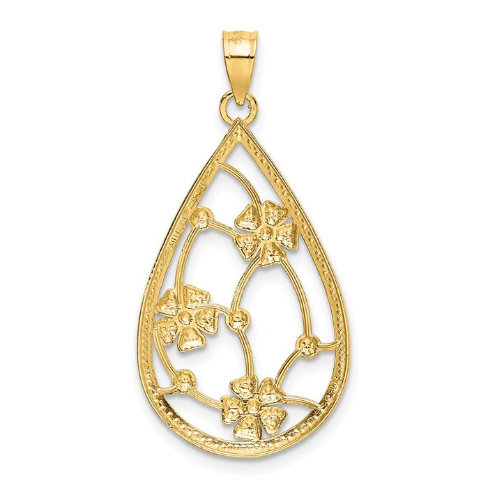 Million Charms 14K Yellow Gold Themed With Rhodium-Plated Flowers In Teardrop Frame Charm