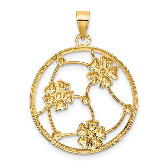 Million Charms 14K Yellow Gold Themed With Rhodium-Plated Flowers In Beaded Round Frame Charm
