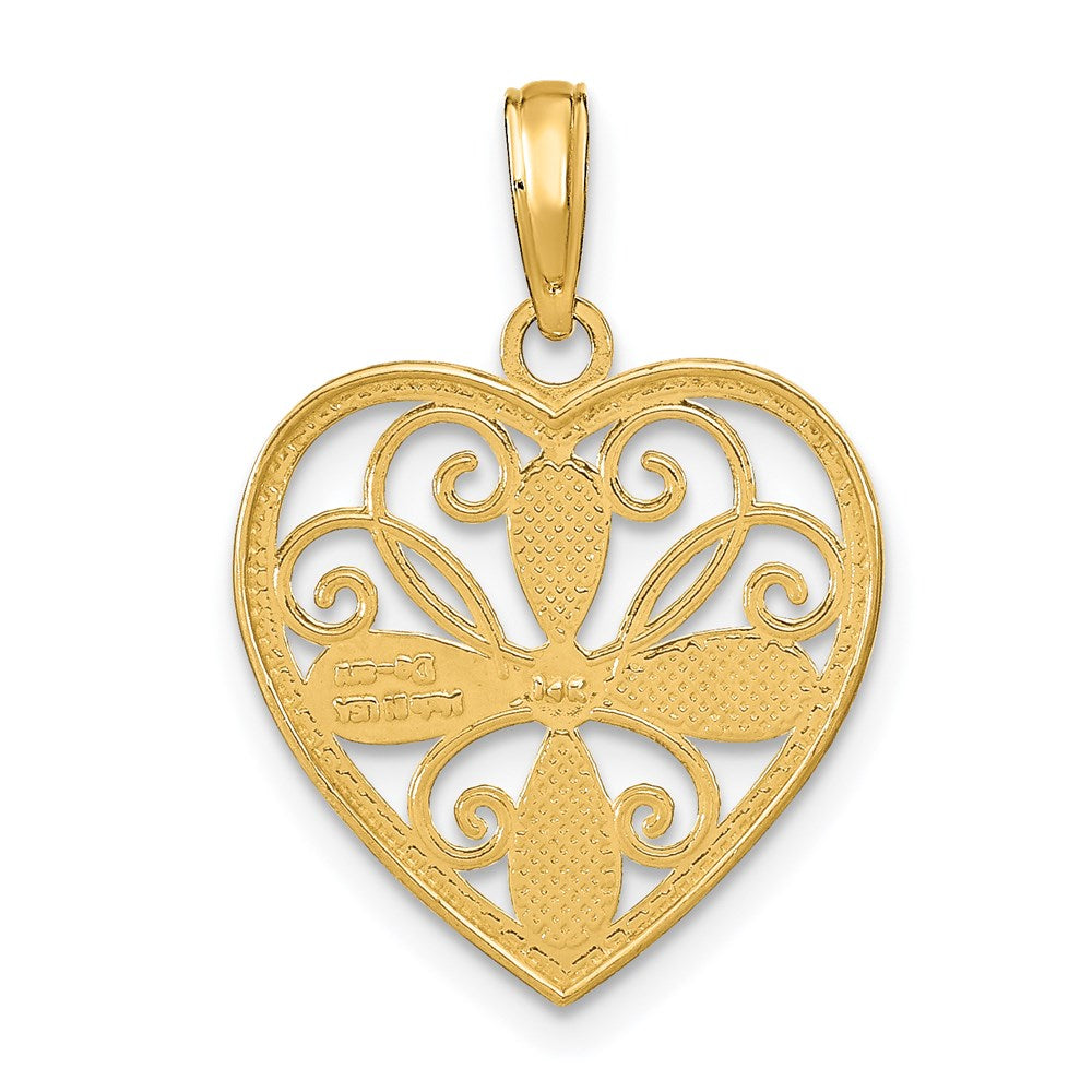 Million Charms 14K Yellow Gold Themed With Rhodium-Plated Beaded Filigree Fashion Heart Charm