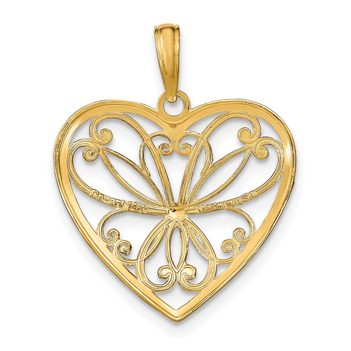 Million Charms 14K Yellow Gold Themed With Rhodium-Plated Filigree Heart Charm