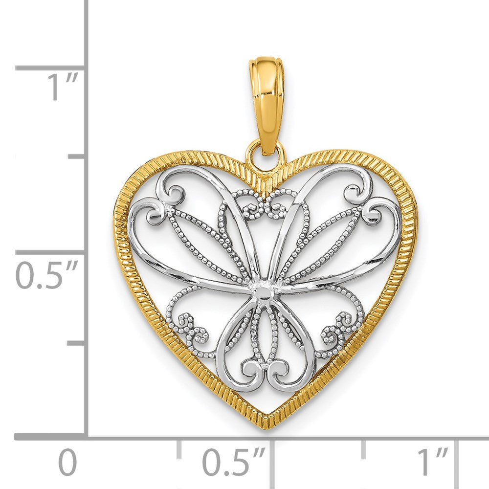Million Charms 14K Yellow Gold Themed With Rhodium-Plated Filigree Heart Charm