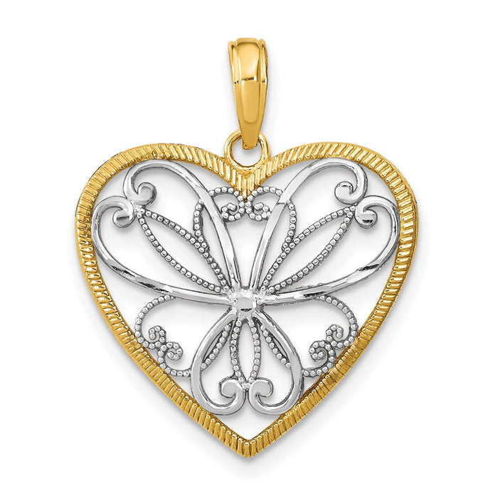 Million Charms 14K Yellow Gold Themed With Rhodium-Plated Filigree Heart Charm