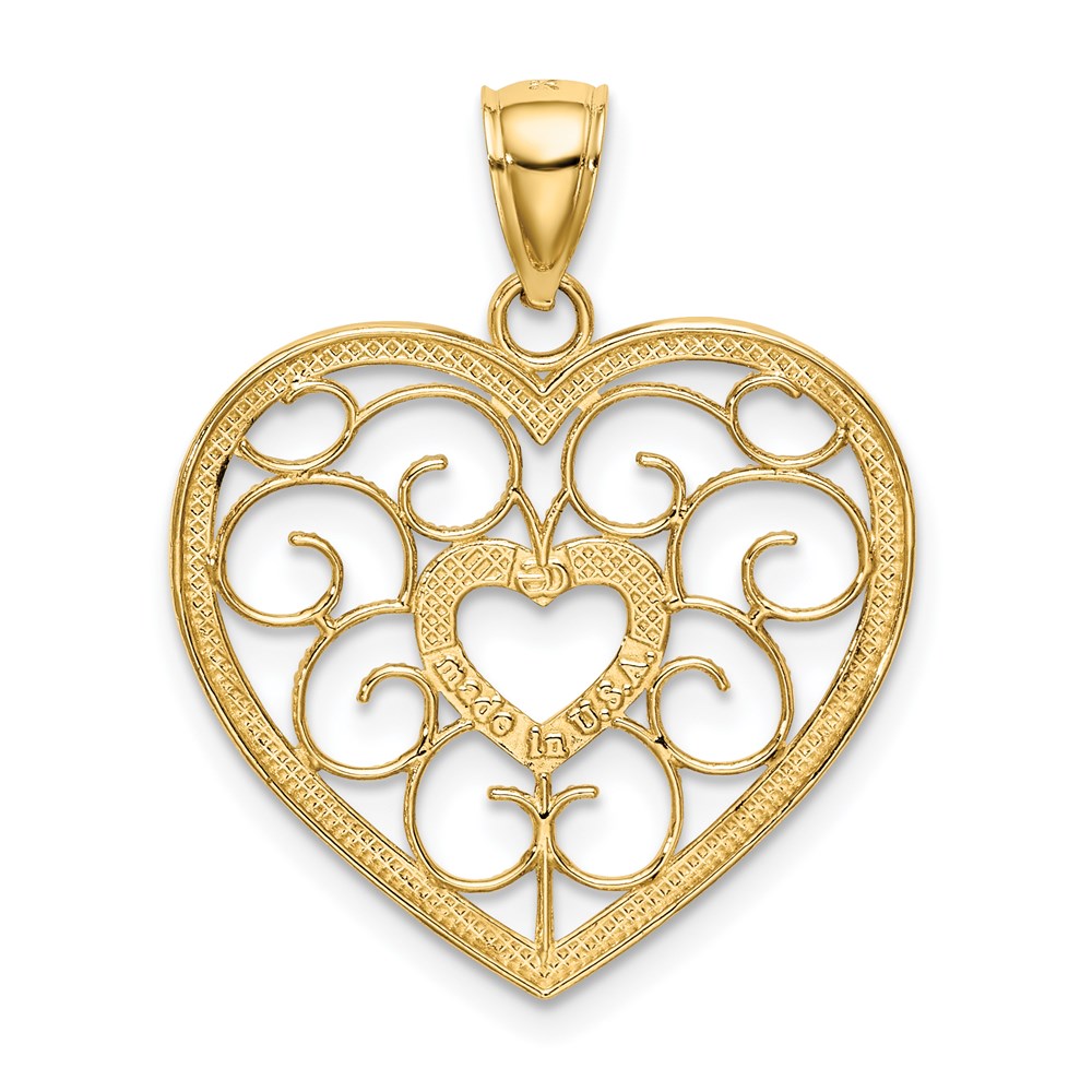 Million Charms 14K Yellow Gold Themed With Rhodium-Plated Filigree Heart Charm