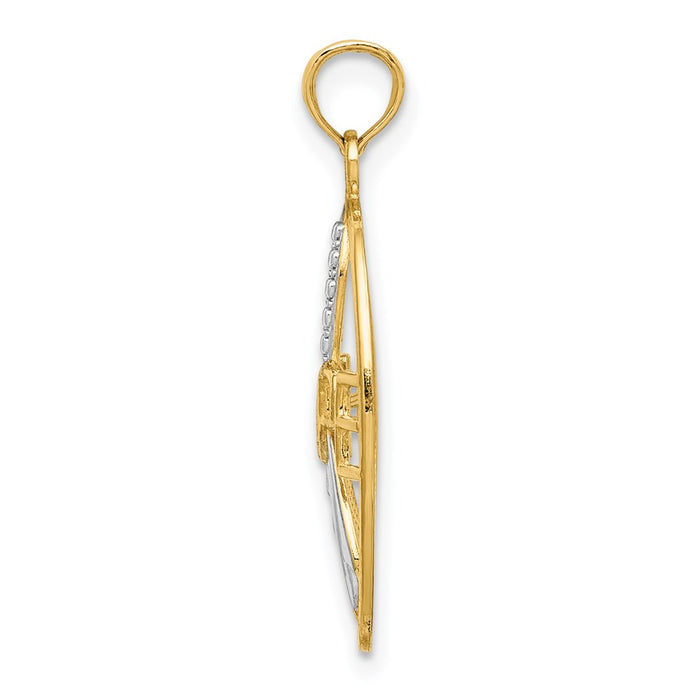 Million Charms 14K Yellow Gold Themed With Rhodium-Plated Textured Hope With Ribbon Charm