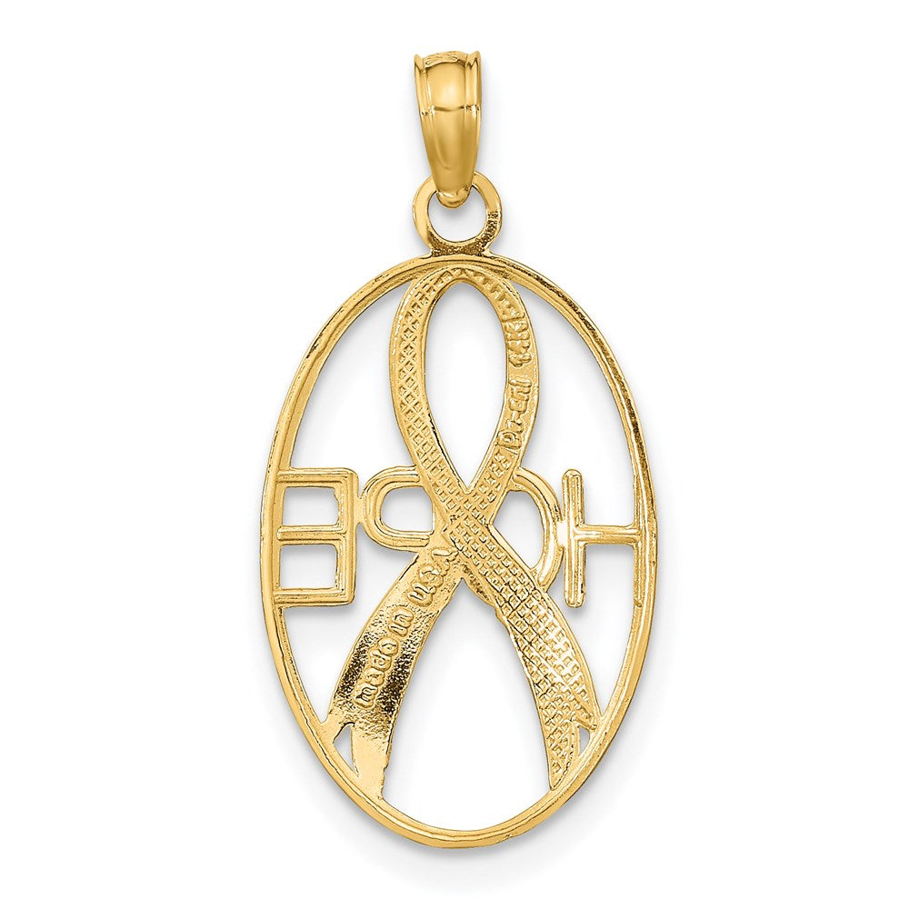 Million Charms 14K Yellow Gold Themed With Rhodium-Plated Textured Hope With Ribbon Charm