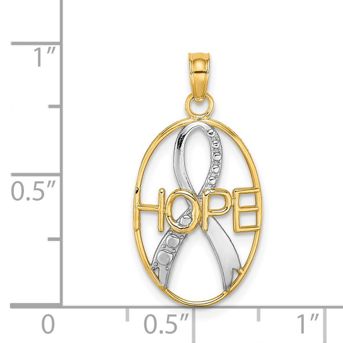 Million Charms 14K Yellow Gold Themed With Rhodium-Plated Textured Hope With Ribbon Charm