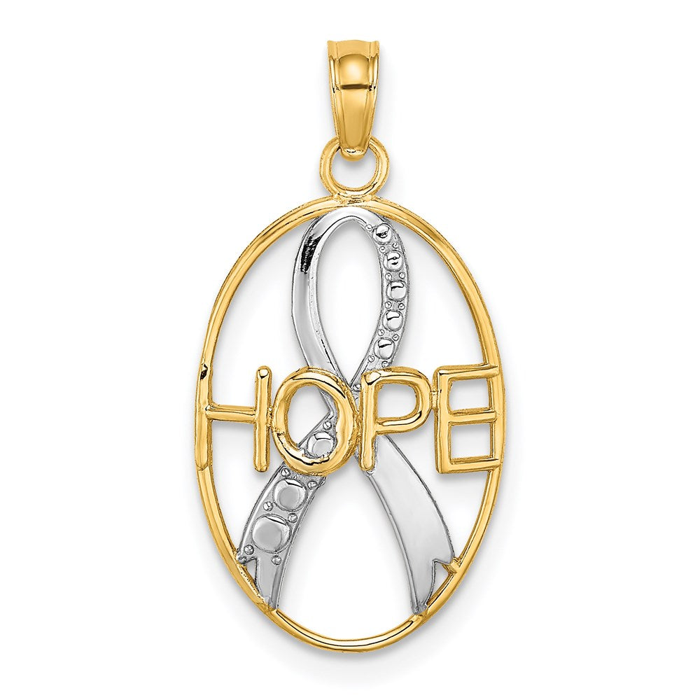 Million Charms 14K Yellow Gold Themed With Rhodium-Plated Textured Hope With Ribbon Charm