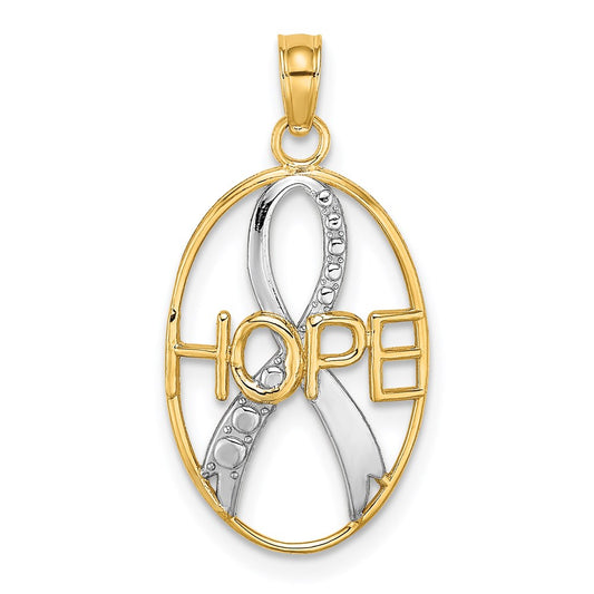 Million Charms 14K Yellow Gold Themed With Rhodium-Plated Textured Hope With Ribbon Charm