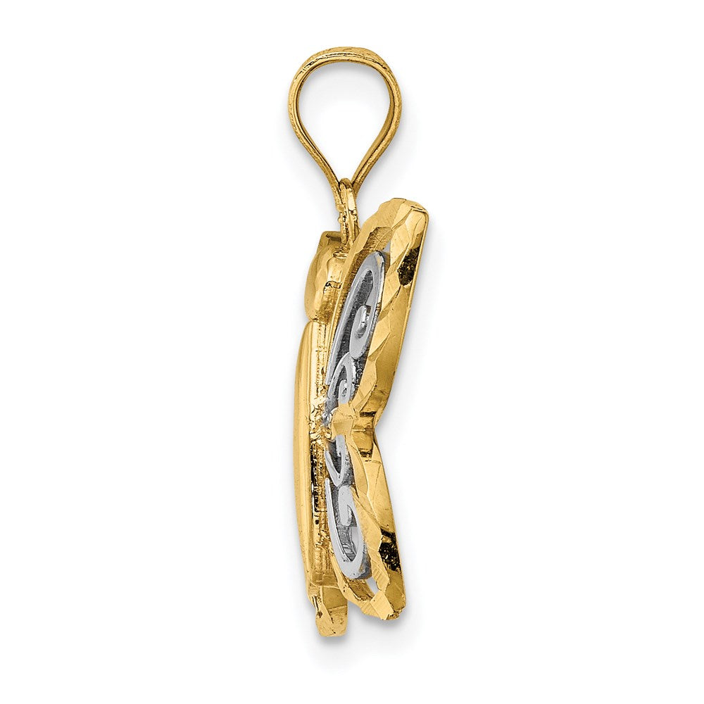 Million Charms 14K Yellow Gold Themed With Rhodium-Plated Diamond-Cut Butterfly Charm
