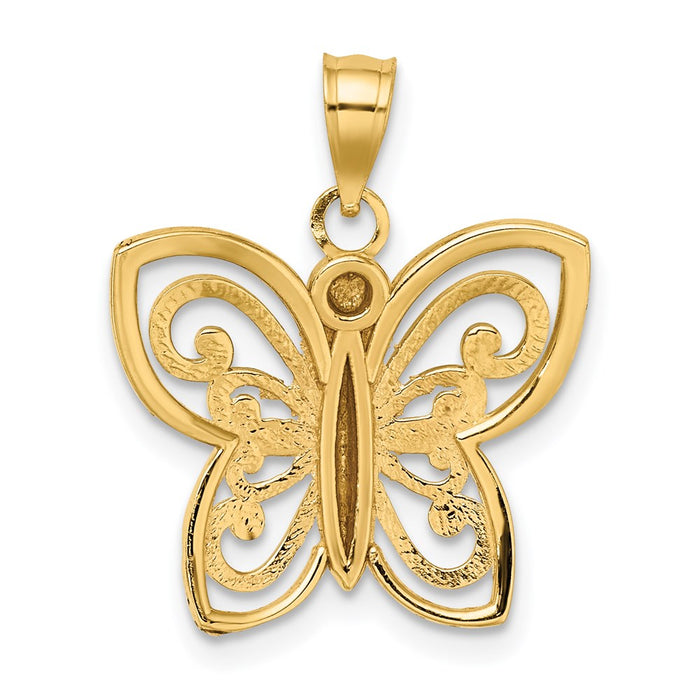 Million Charms 14K Yellow Gold Themed With Rhodium-Plated Diamond-Cut Butterfly Charm