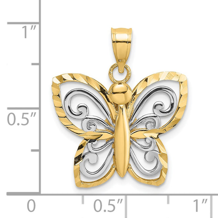 Million Charms 14K Yellow Gold Themed With Rhodium-Plated Diamond-Cut Butterfly Charm