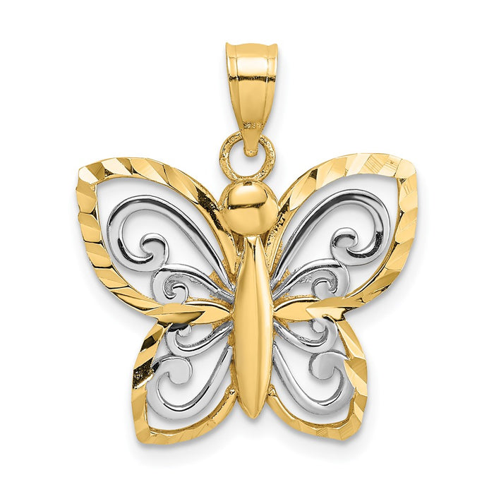 Million Charms 14K Yellow Gold Themed With Rhodium-Plated Diamond-Cut Butterfly Charm