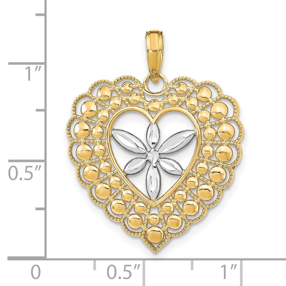 Million Charms 14K Yellow Gold Themed With Rhodium-Plated Flower & Beaded Heart Charm