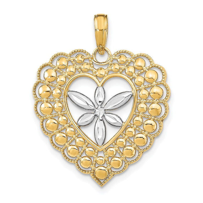 Million Charms 14K Yellow Gold Themed With Rhodium-Plated Flower & Beaded Heart Charm