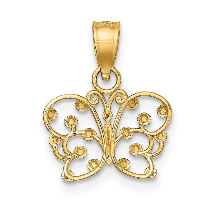 Million Charms 14K Yellow Gold Themed With Rhodium-Plated Diamond-Cut Butterfly Charm