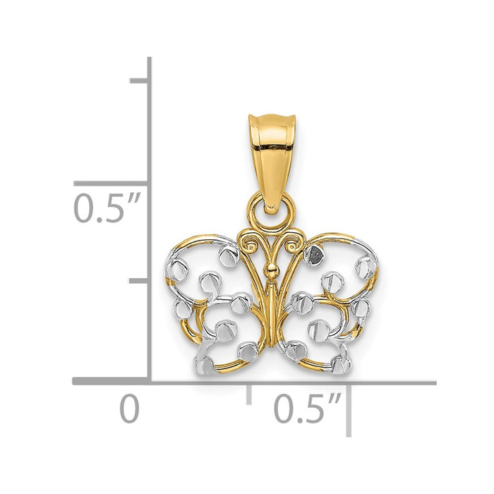 Million Charms 14K Yellow Gold Themed With Rhodium-Plated Diamond-Cut Butterfly Charm